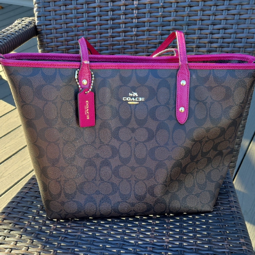 Coach Signature Brown and Pink Tote Bag